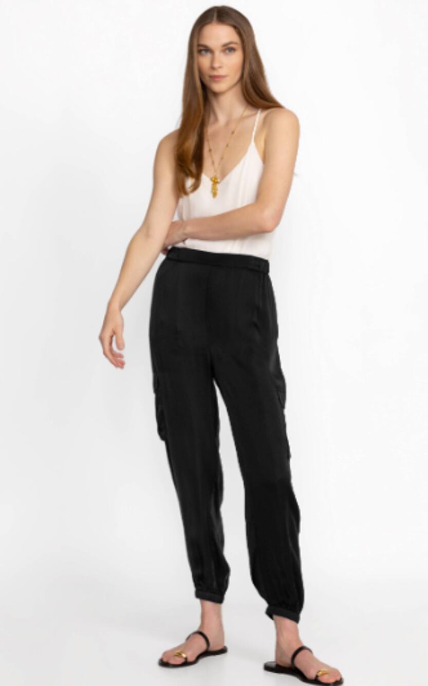 Johnny Was Khay Viscose Jogger Pant Medium Black Boho Chic Cargo Pockets NWT